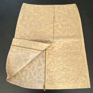 Ferragamo Leather Elegant Cream Floral Skirt